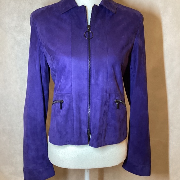 AKRIS SUEDE LEATHER JACKET NWT. BUTTER SOFT Stunning color! Electric blue/purple - Picture 3 of 12
